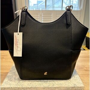 Kate & Alex Cuffaro Italian Bag Purse Black Vegan Leather 2 Handles‎ NwT